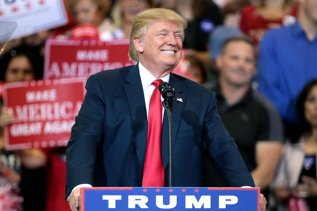 Trump making speech smiling